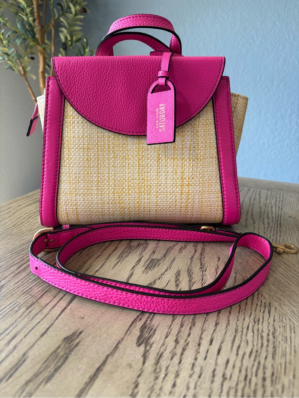Kate Spade Saturday Pink Straw Crossbody-NWOT